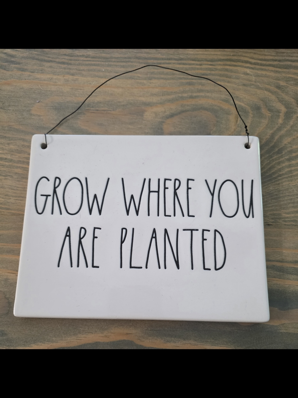 Rae Dunn White Wall Plaque with Black Lettering - "Grow Where You Are Planted"